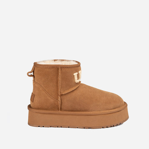 Ugg Classic Platform Knit Logo Mini Boots (Water Resistant)(4cm)