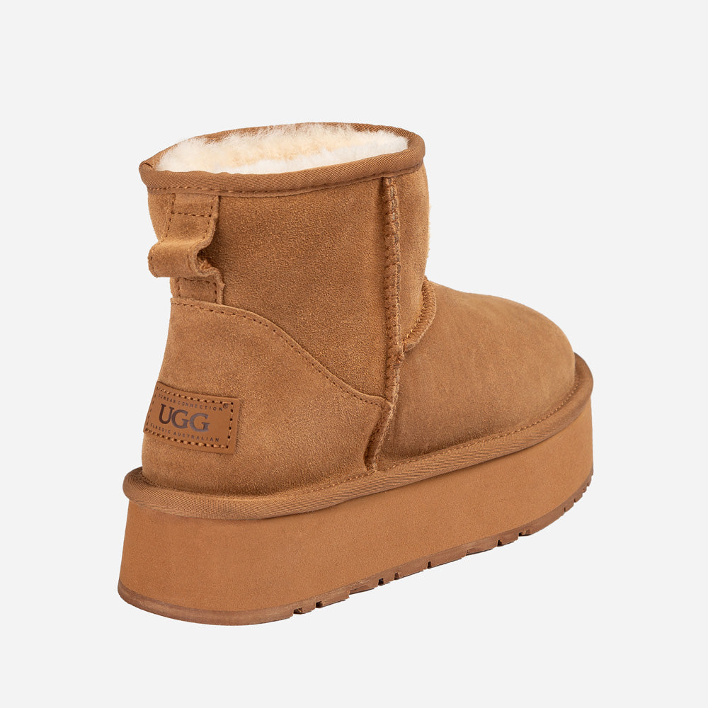 Ugg Classic Platform Knit Logo Mini Boots (Water Resistant)(4cm)