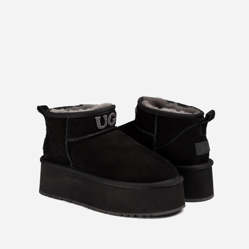 Ugg Classic Platform Knit Logo Ultra Mini Boots (Water Resistant) (5cm)