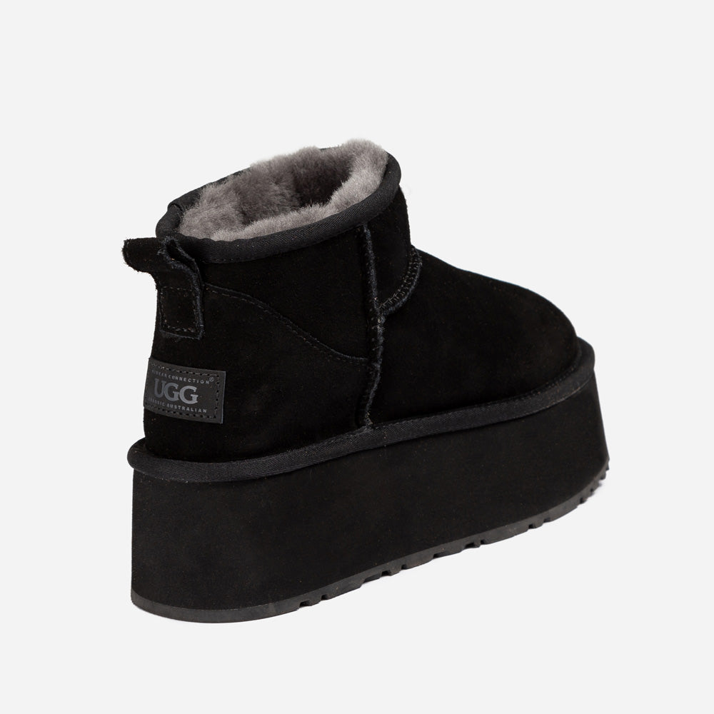 Ugg Classic Platform Knit Logo Ultra Mini Boots (Water Resistant) (5cm)