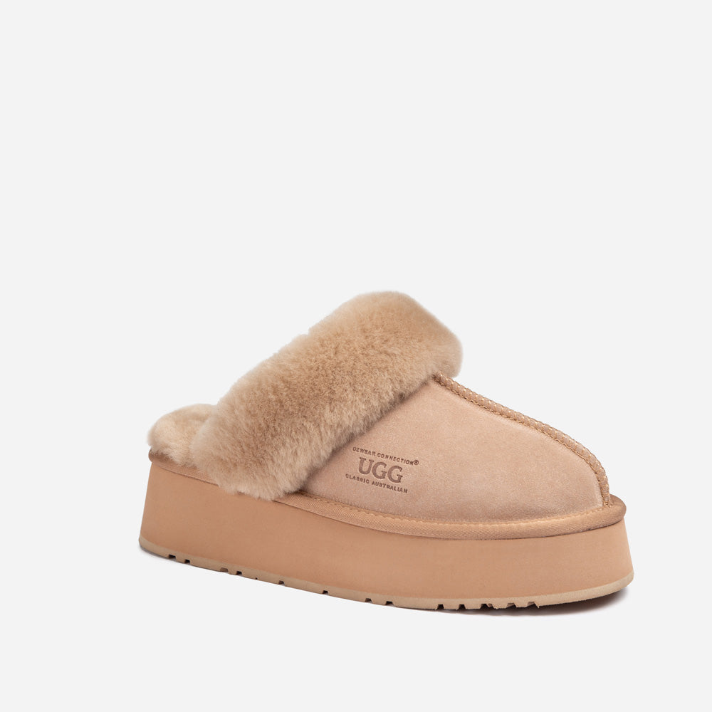 Ugg Platform Slipper (Elastic Logo & Wool Strap) 4.5cm (Detachable  Feature)(Water Resistant)