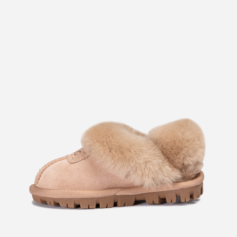 Ugg Kids Coquette Slipper (Cow Suede)(Elastic Logo & Wool Strap)(Detachable Feature)