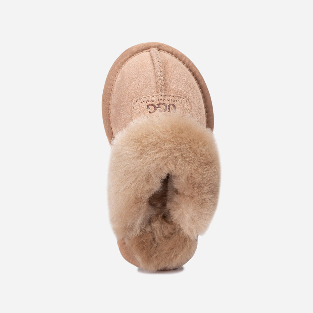 Ugg Kids Coquette Slipper (Cow Suede)(Elastic Logo & Wool Strap)(Detachable Feature)