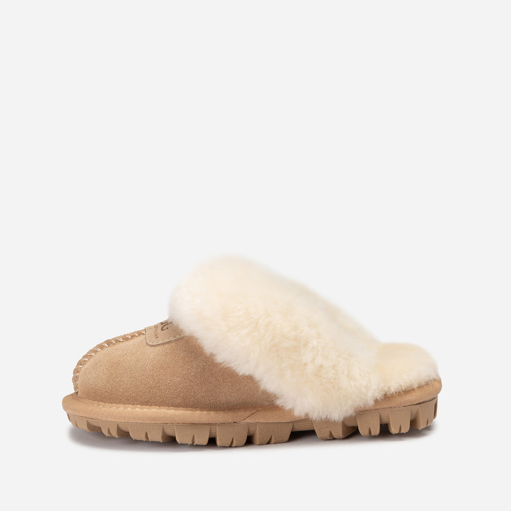 Ugg Kids Coquette Slipper (Cow Suede)(Elastic Logo & Wool Strap)(Detachable Feature)