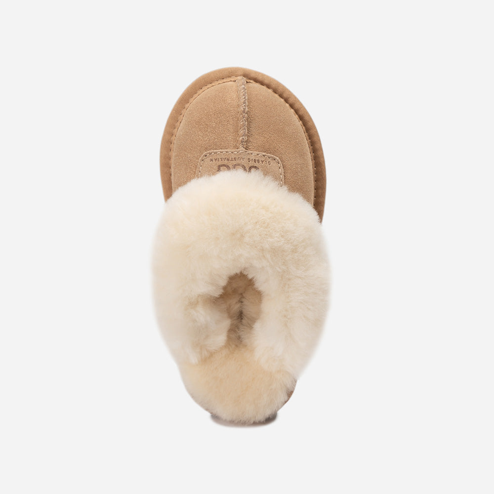 Ugg Kids Coquette Slipper (Cow Suede)(Elastic Logo & Wool Strap)(Detachable Feature)