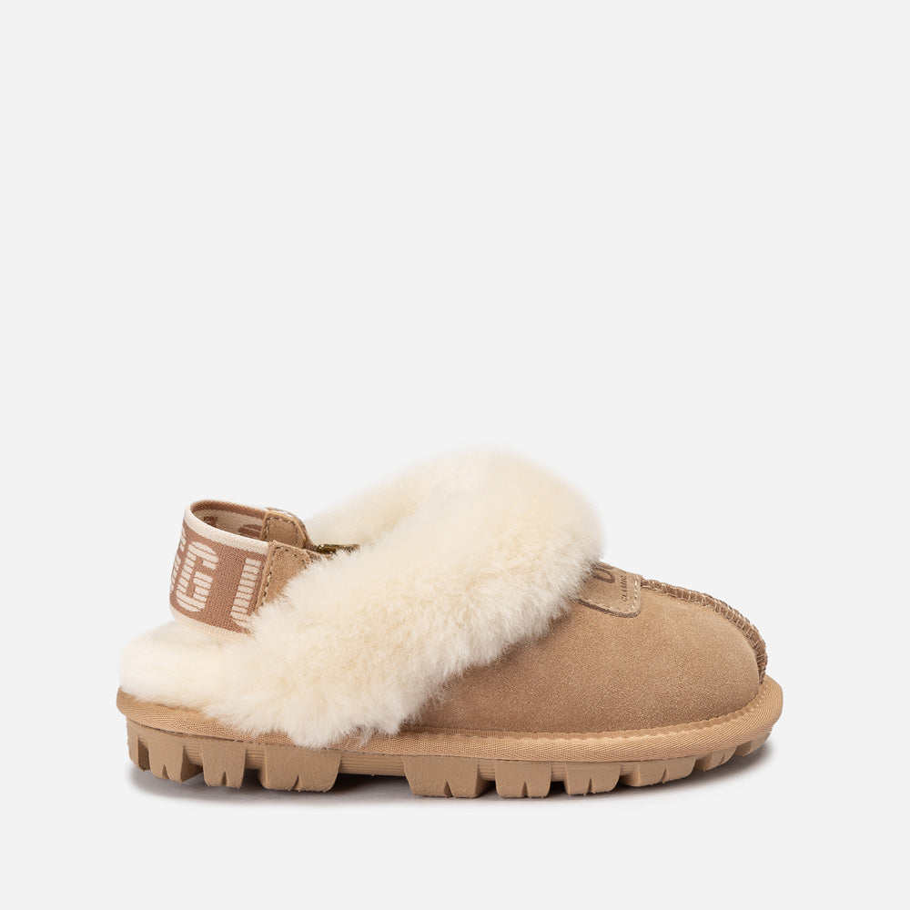 Ugg Kids Coquette Slipper (Cow Suede)(Elastic Logo & Wool Strap)(Detachable Feature)