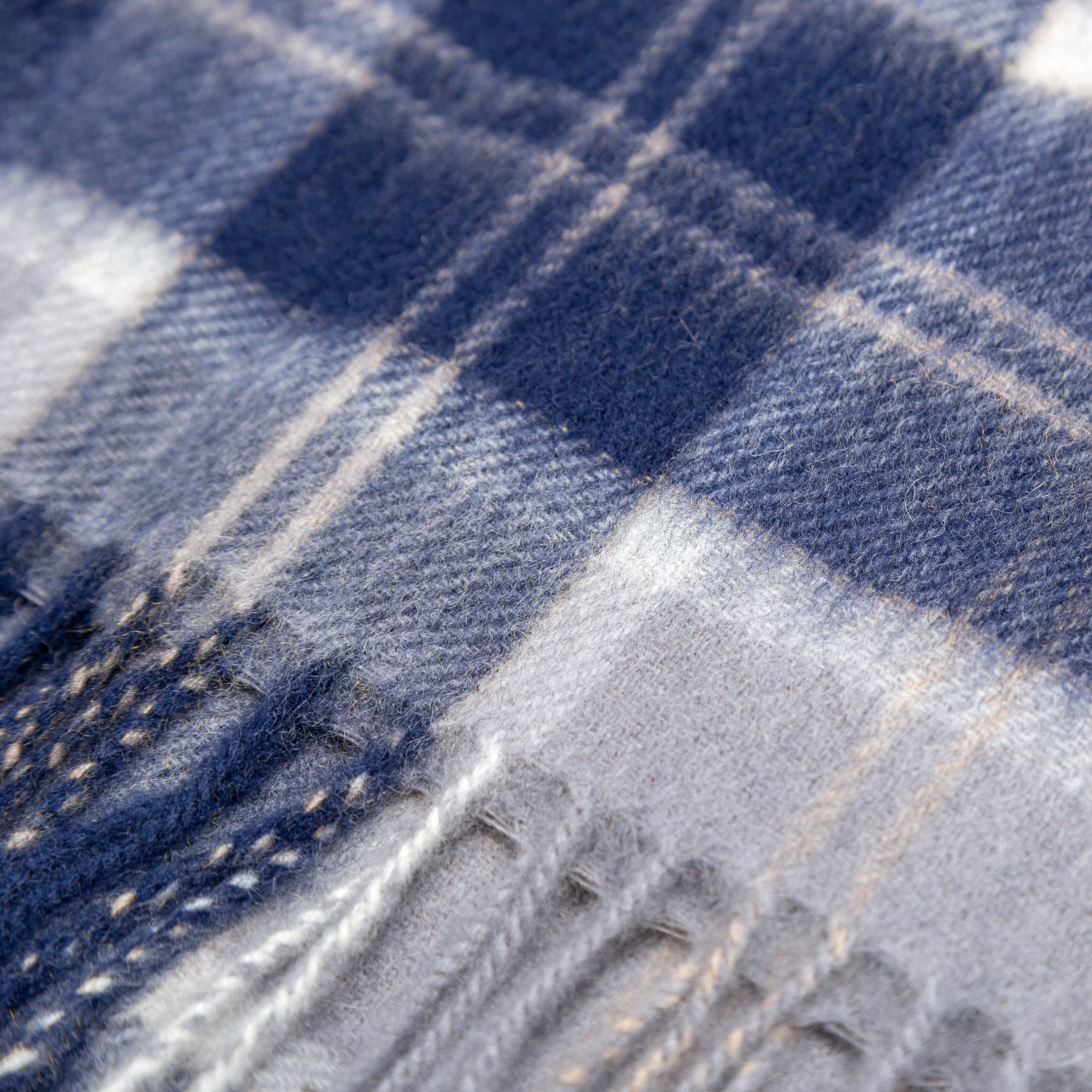 100% Wool Scarf Navy Ivory Check